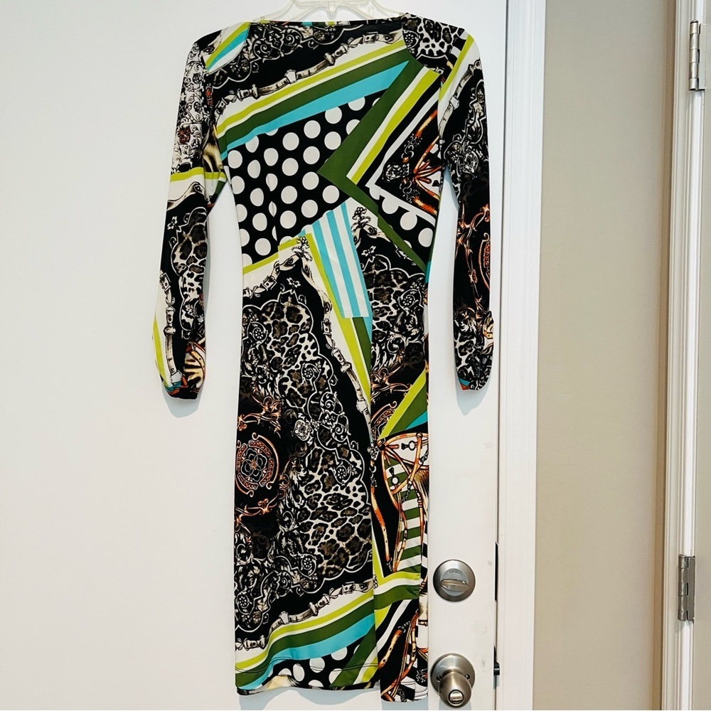 Carmen Marc Valvo Multicolor Long Sleeves Dress Size Small - Picture 8 of 16